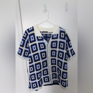 BoohooMAN Oversized Crochet Knit Shirt White/Blue
FREE SHIPPING ★